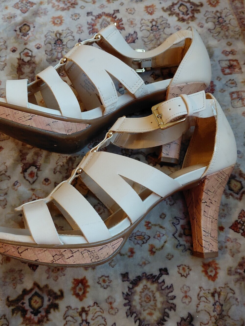 Strap Cream Corkscrew Heel Platform Sandals